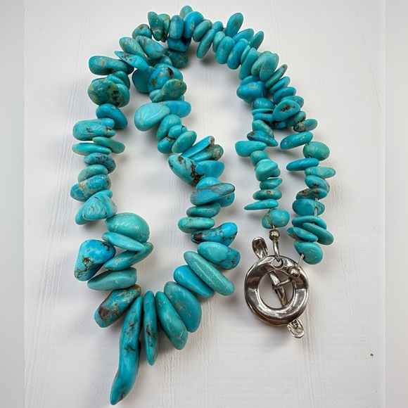 Genuine Turquoise Graduated Nugget Necklace 16” 65g Sterling Toggle Clasp - Picture 13 of 17